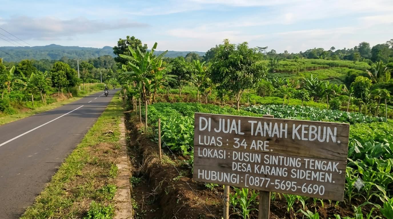 Tanah Kebun 34 Are Pinggir Jalan Aspal di Karang Sidemen, Lombok Tengah